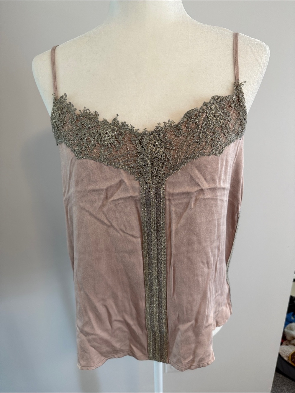 Tiny Lace-Trim Satin Camisole in Mauve size S
